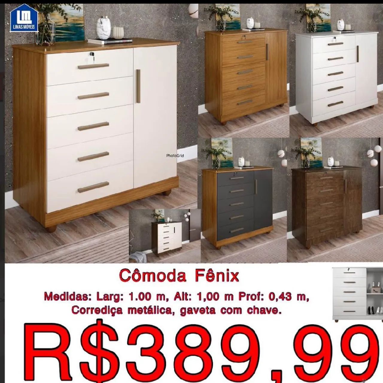 Frete Grátis!! Cômoda com 5 gavetas e chave - Foto 3