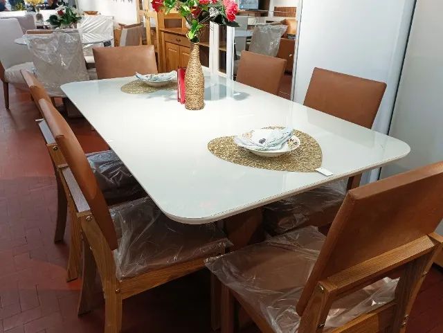 Conjunto de Jantar Celeste 1,60m c/ 06 Cadeiras Estofadas Milla 100%MDF. - Foto 2