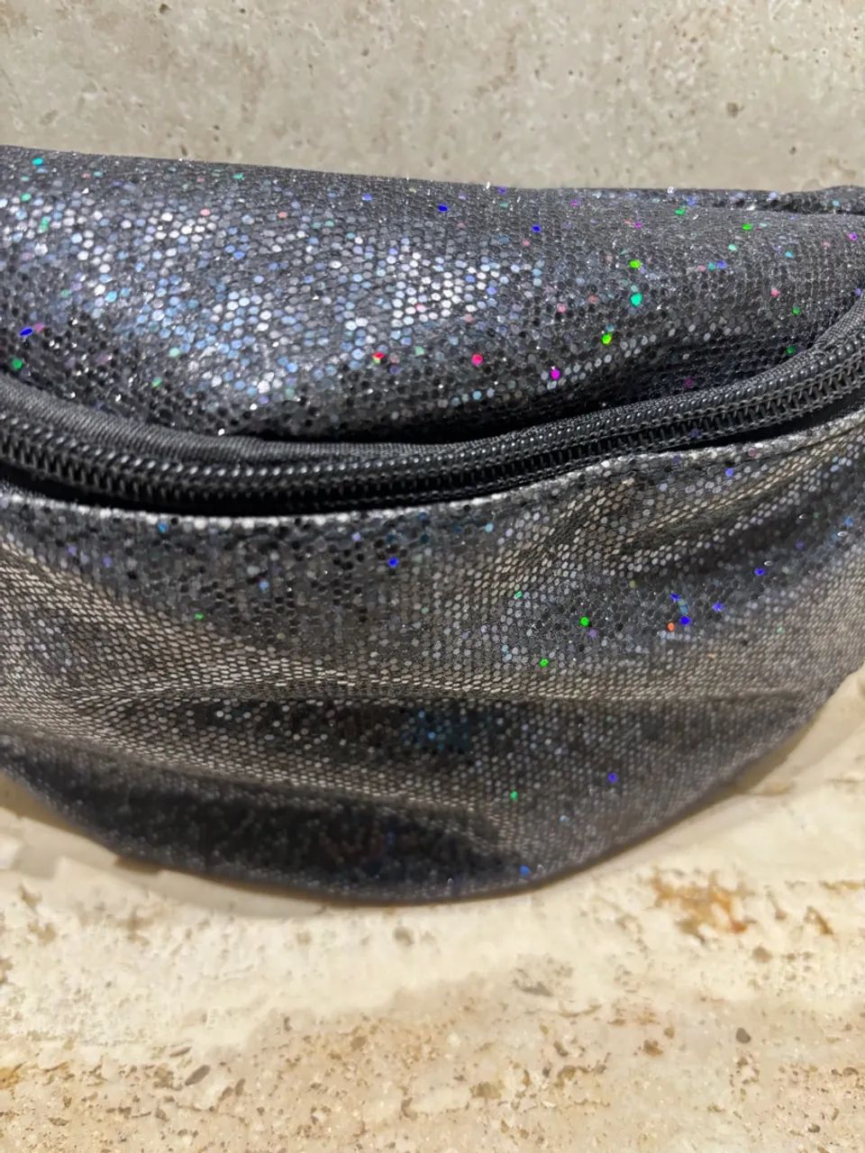 Pochete - Bolsa de cintura preta com glitter - Foto 2