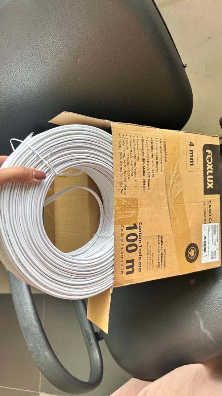 (NOVO. NUNCA USADO) Foxlux Cabo Coaxial CFTV Bipolar 80% - 100 metros