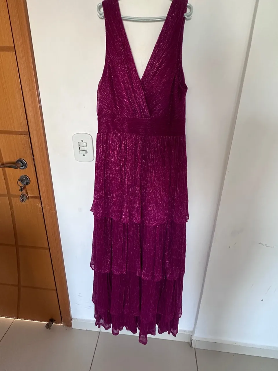Vestido Festa Longo Roxo/Rosa Brilho