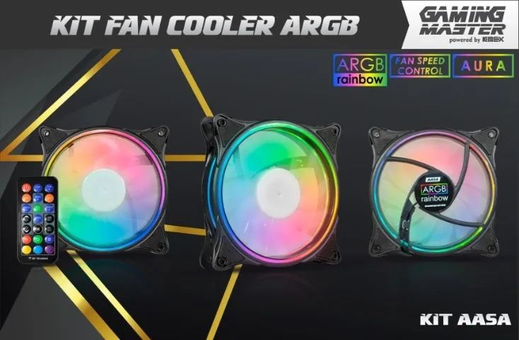 Kit 3 Fans Cooler Argb + Controle e Controladora Kmex Aasa *ENTREGA GRÁTIS*