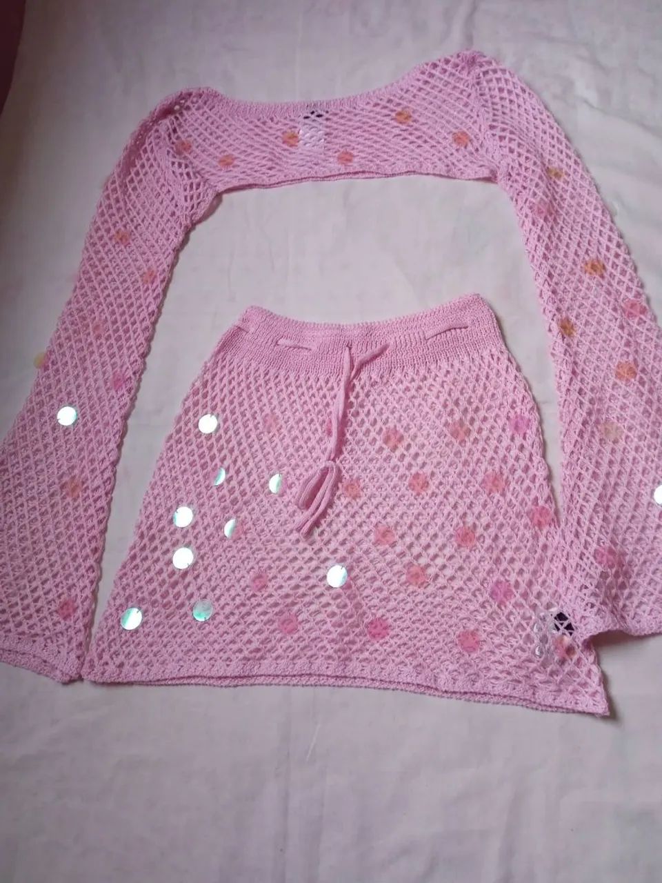 Conjunto de tricot rosa