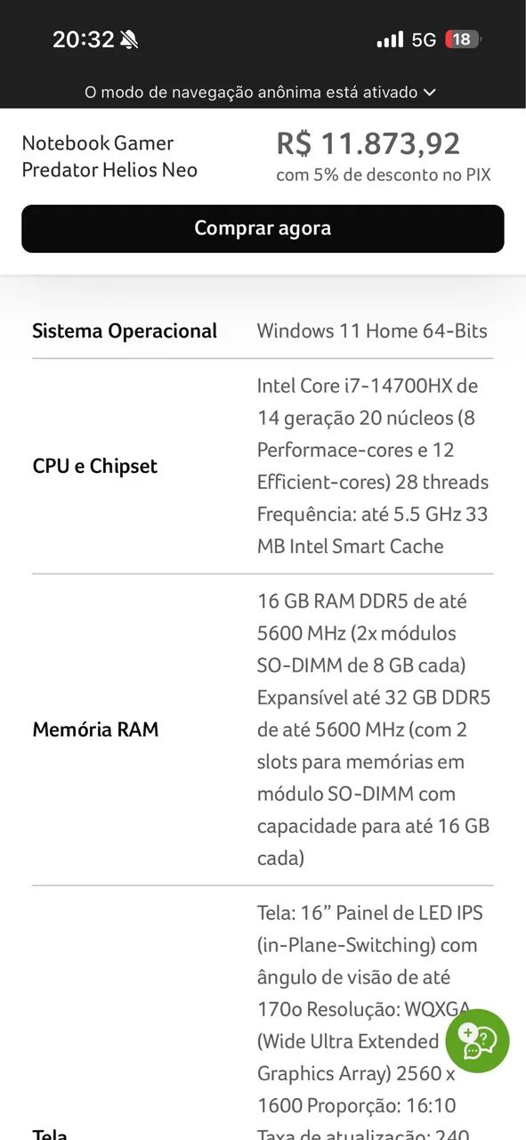 Acer Predator Helios Neo 16 PHN16-72-74VX - OPORTUNIDADE!! - Foto 4