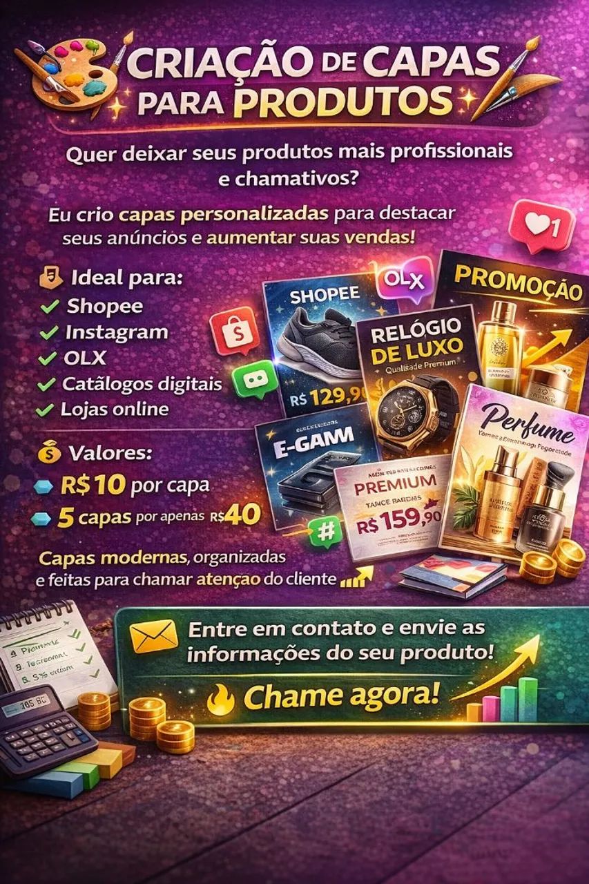 Faço designer e crio capas do teu produto para você vender mais rápido ?