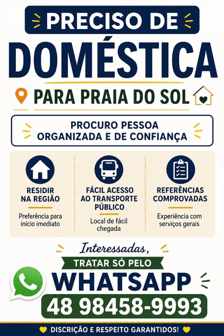DOMÉSTICA PRECISO  para Praia do Sol Laguna