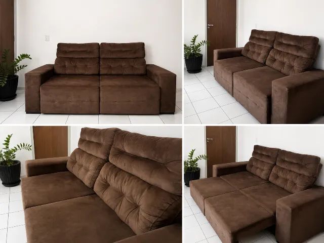Sofá 3 Lugares Retrátil e Reclinável - Suede Marrom, Confortável e Espaçoso - Foto 5