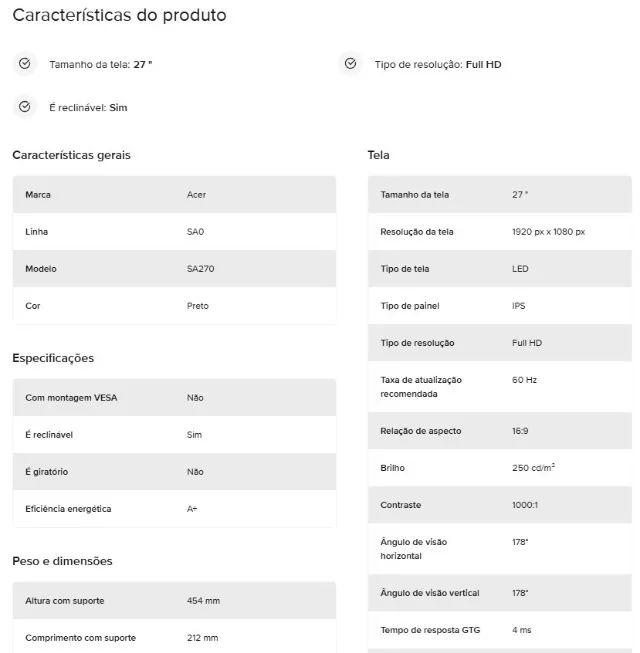 Monitor Acer SA270 27" + Suporte - Foto 4