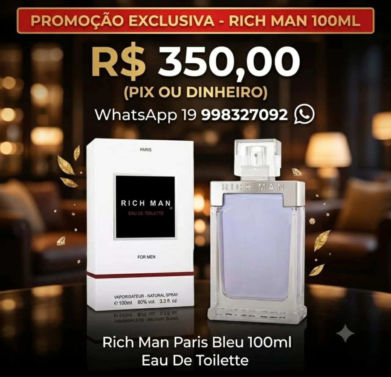 Rich Man Paris Bleu 100 Ml Perfume Masculino Eua De Toilett