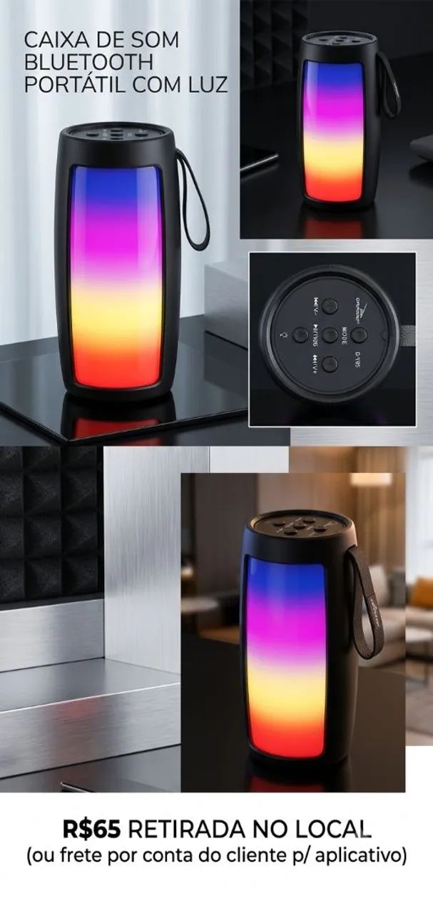 Caixa de Som Bluetooth Portátil com Luzes LED - Foto 2
