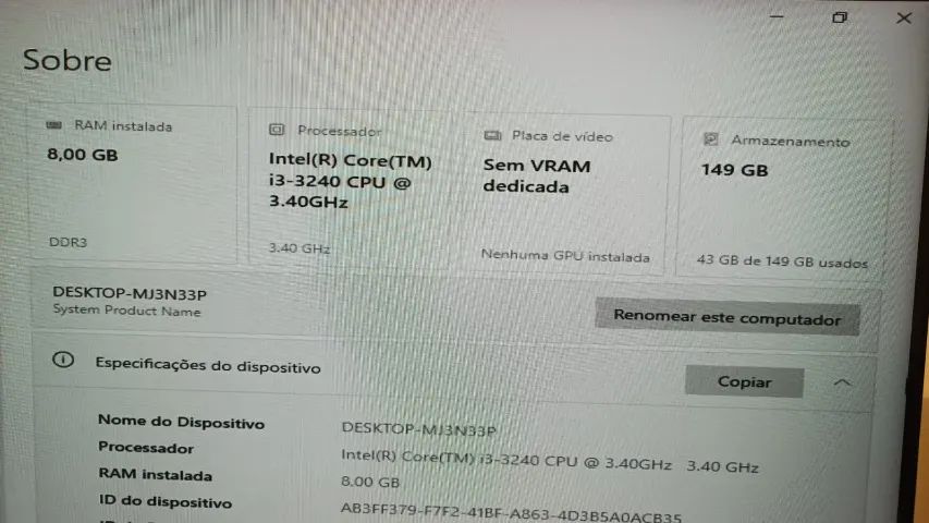 Computador Intel I3 3240, 8gb Ram Hyperx 1600 Mhz + MONITOR A0C 19 Polegadas  - Foto 5