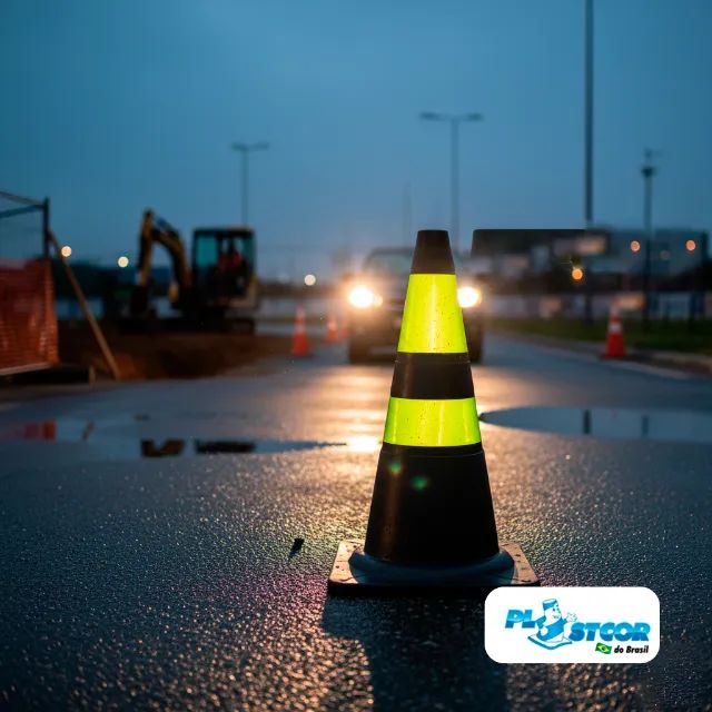 Cone Flexível Preto 75CM - Refletivo - Plastcor  - Sinalização com Estilo e Segurança! 