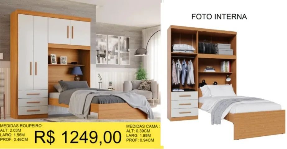 ROUPEIRO COM CAMA SOLTEIRO A PRONTA-ENTREGA  - Foto 2
