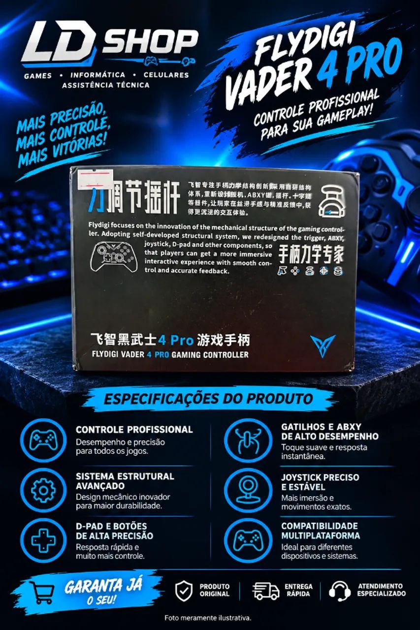Controle Flydigi Vader 4 Pro Bluetooth para PC, Switch, iOS e Android Preto