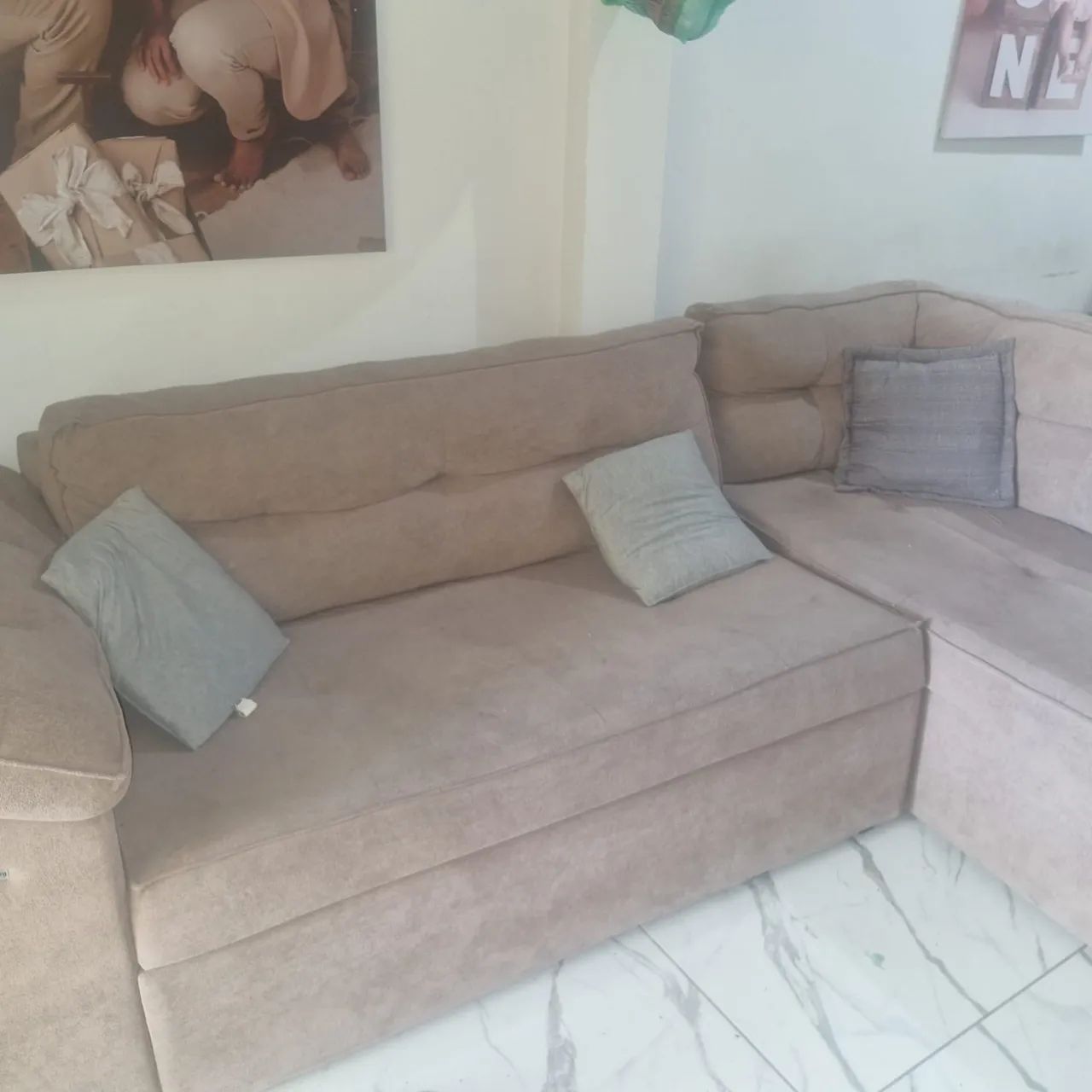 Sofá em L Castanho Claro