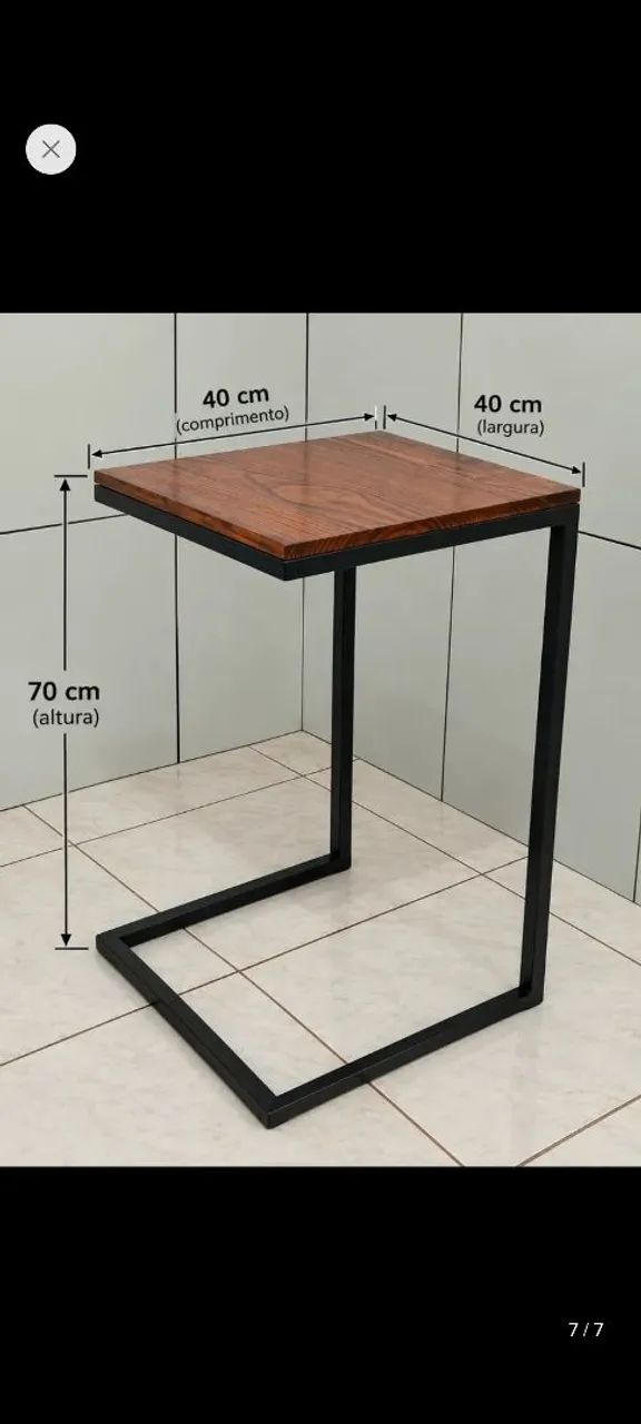 Mesa de canto apoio estilo industrial metal e madeira
