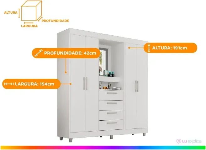 Guarda Roupa com Espelho 4 Portas 4 Gavetas - Foto 3