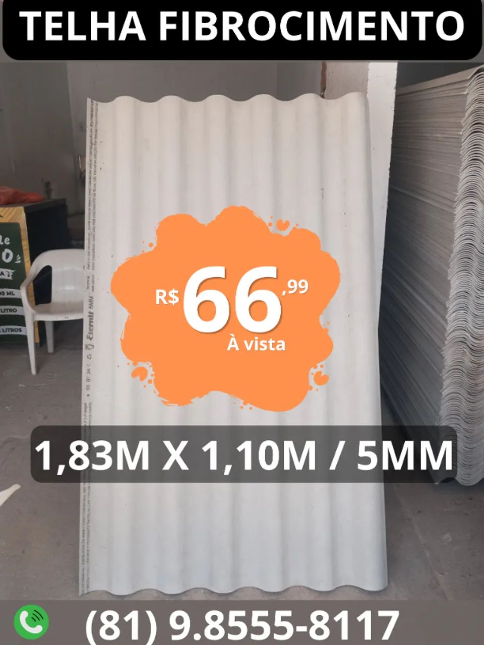 Telha Eternit 1,83m x 1,10m / 5mm (Promoção)