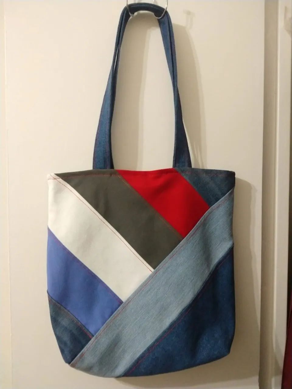 Bolsa Jeans e tecido Artesanal - Foto 3