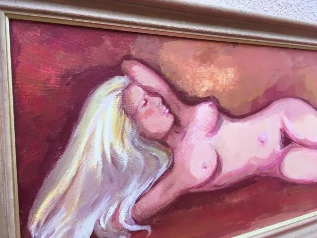 Belíssimo Quadro Nu Linda Mulher Deitada. Óleo Sobre Tela - Foto 4