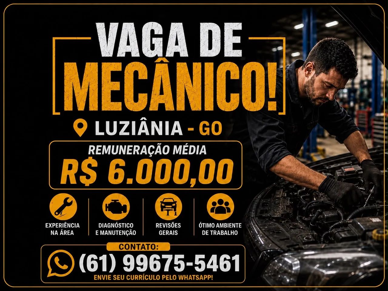 Vaga de trabalho para mecânico completo 