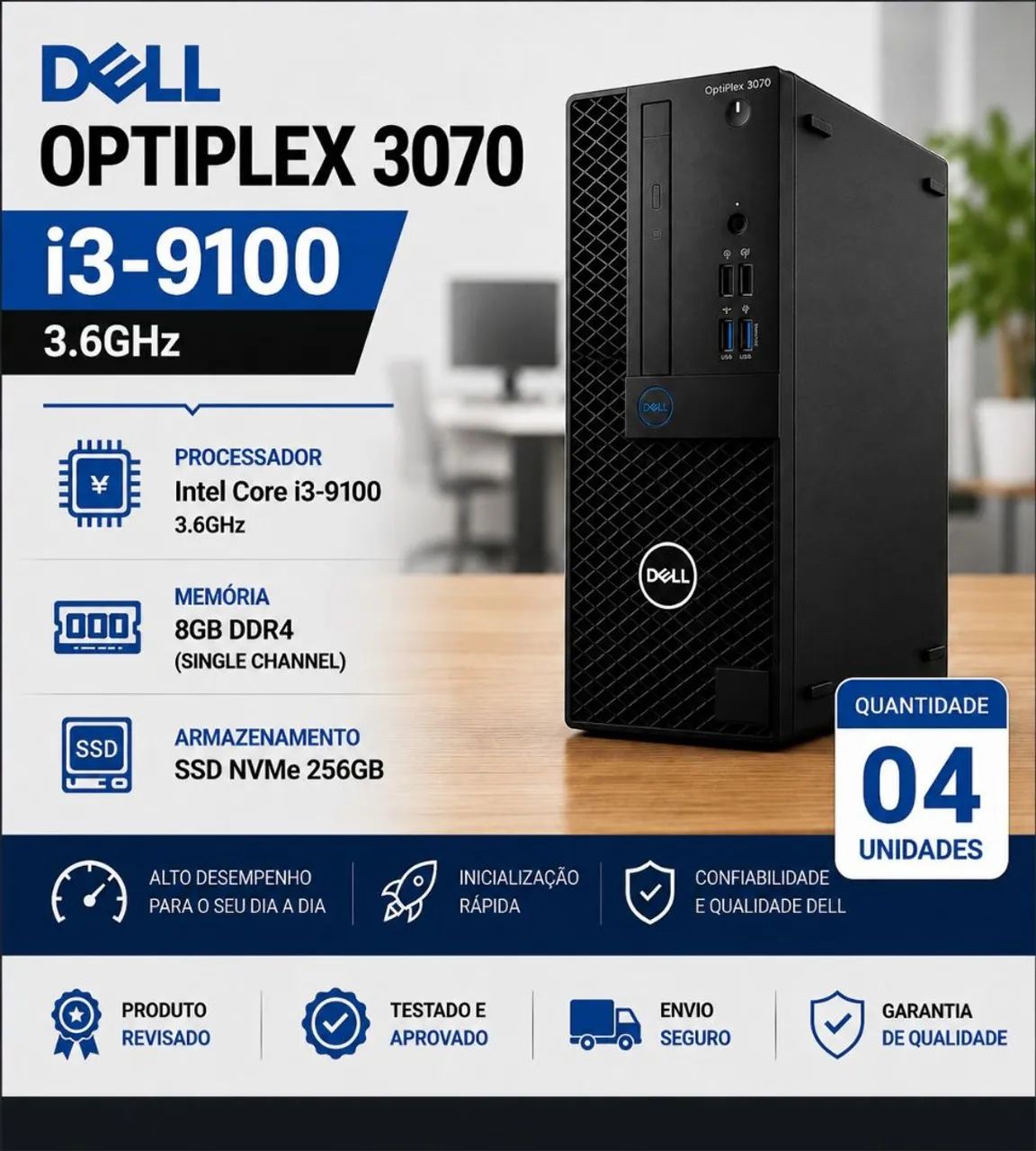 Computador Dell OptiPlex 3070 Desktop i3-9100 8GB RAM SSD NVMe