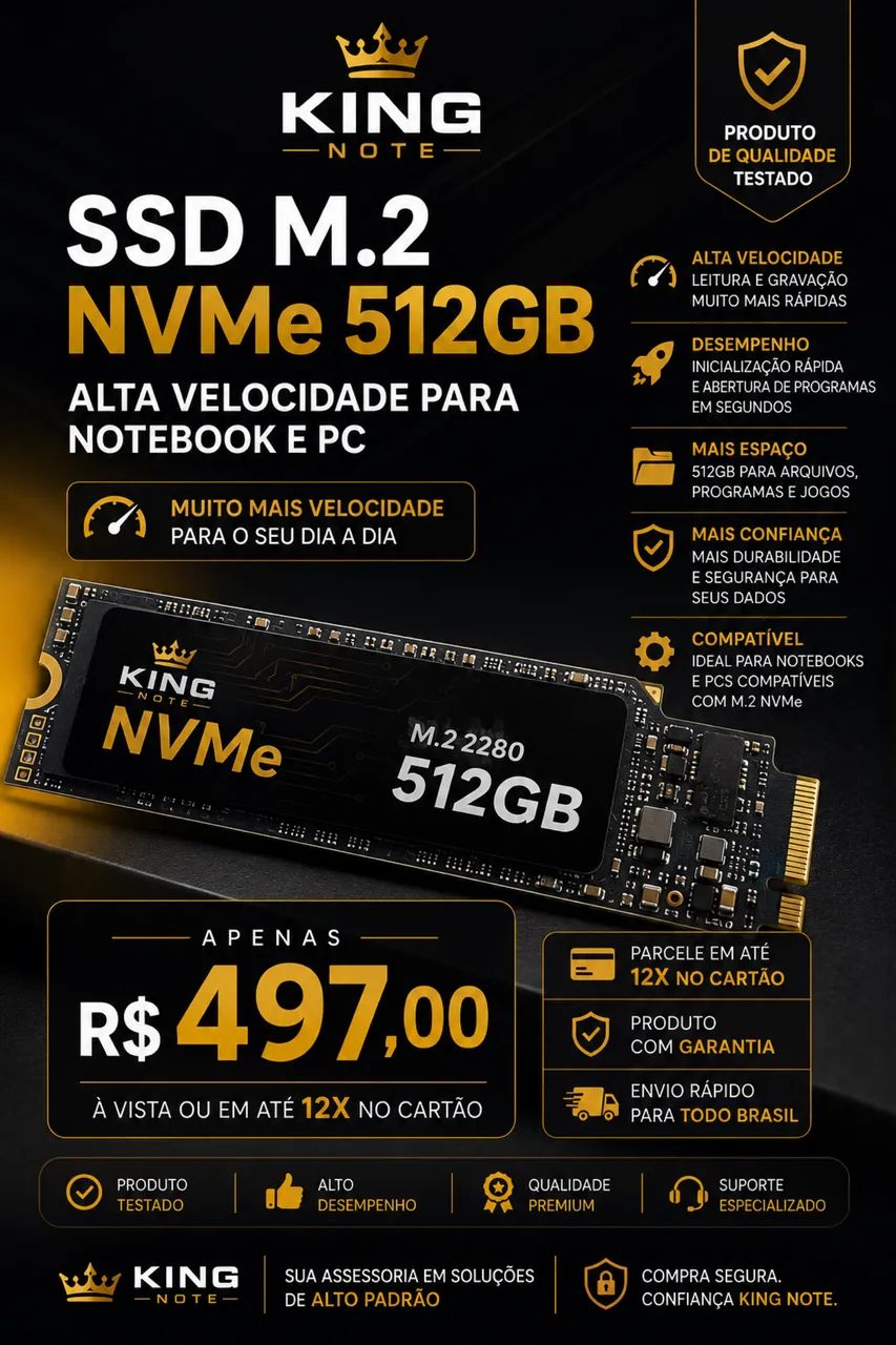 SSD M.2 NVMe 512GB Notebook e PC Upgrade Alta Velocidade Garantia