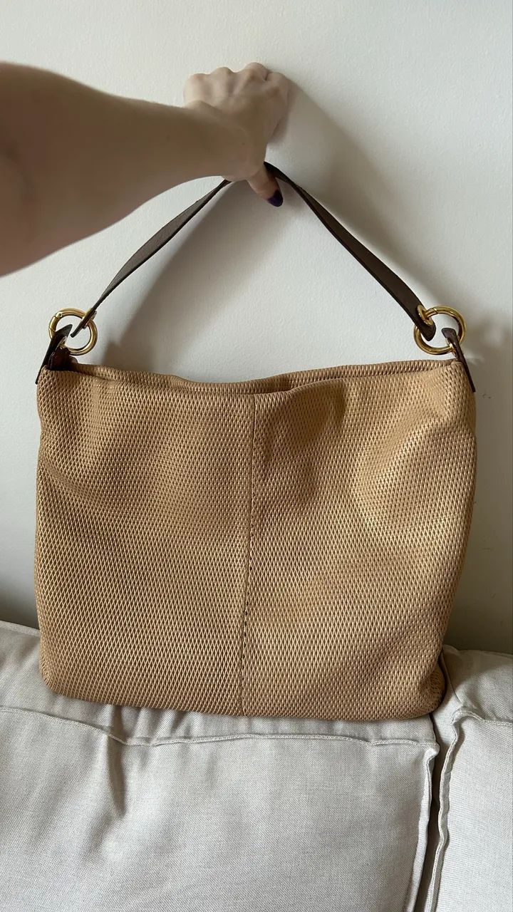 Bolsa luz da lua cor bege em couro - Foto 3