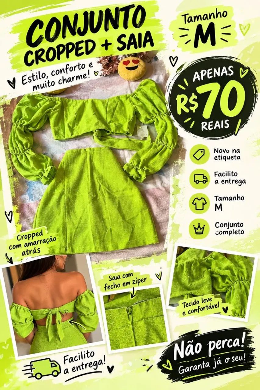 Mini brechó/conjunto saia e cropped