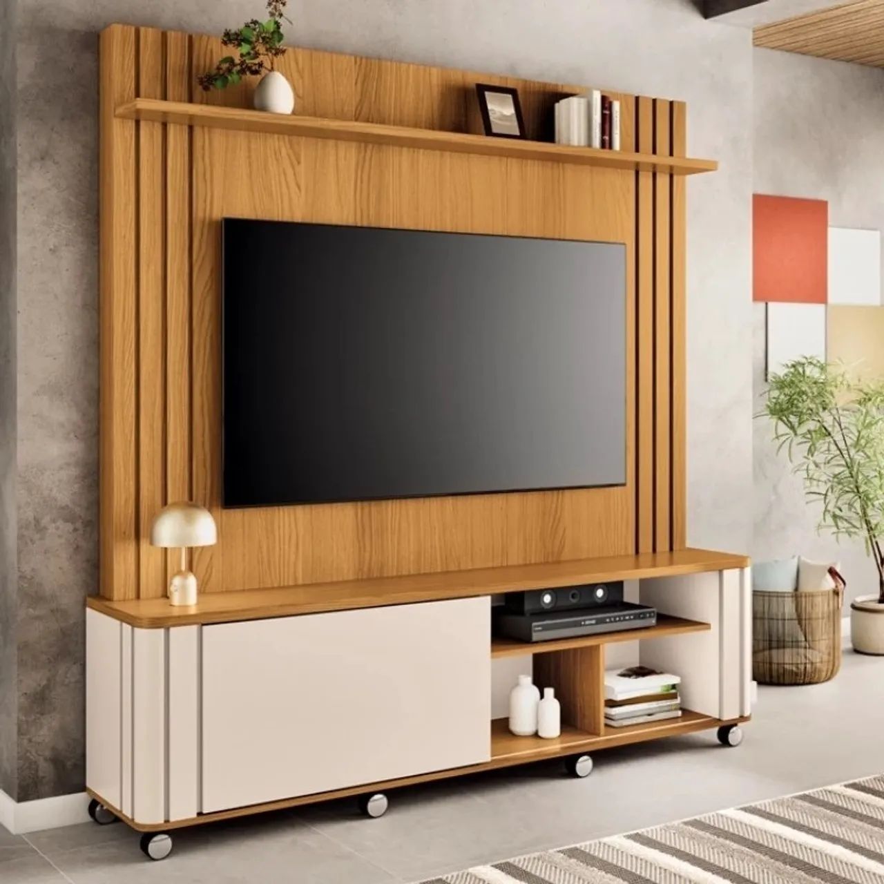 Home Theater Trinus Larg. 1.80m Cinamomo/Off para TV's de até 70 Polegadas 