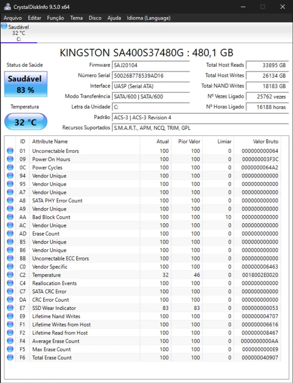 ssd 480gb 2.5´´ sata kingston testado cdi 83% p retirada desconto R$40 - Foto 2