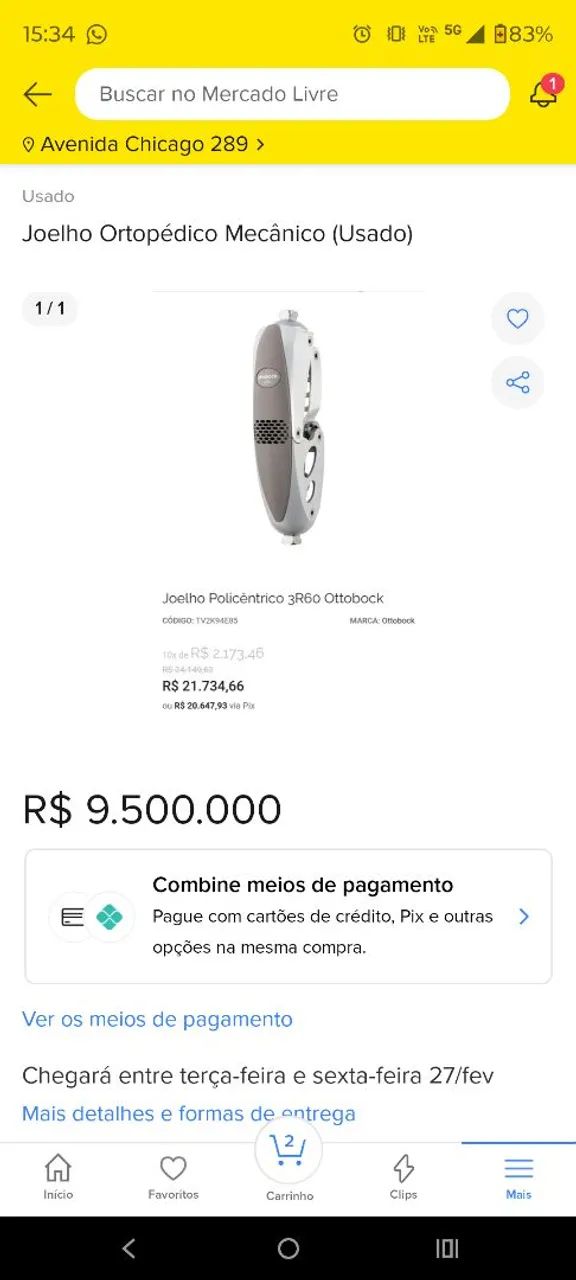 Vendo joelho ortopédico mecânico usado uma vez 