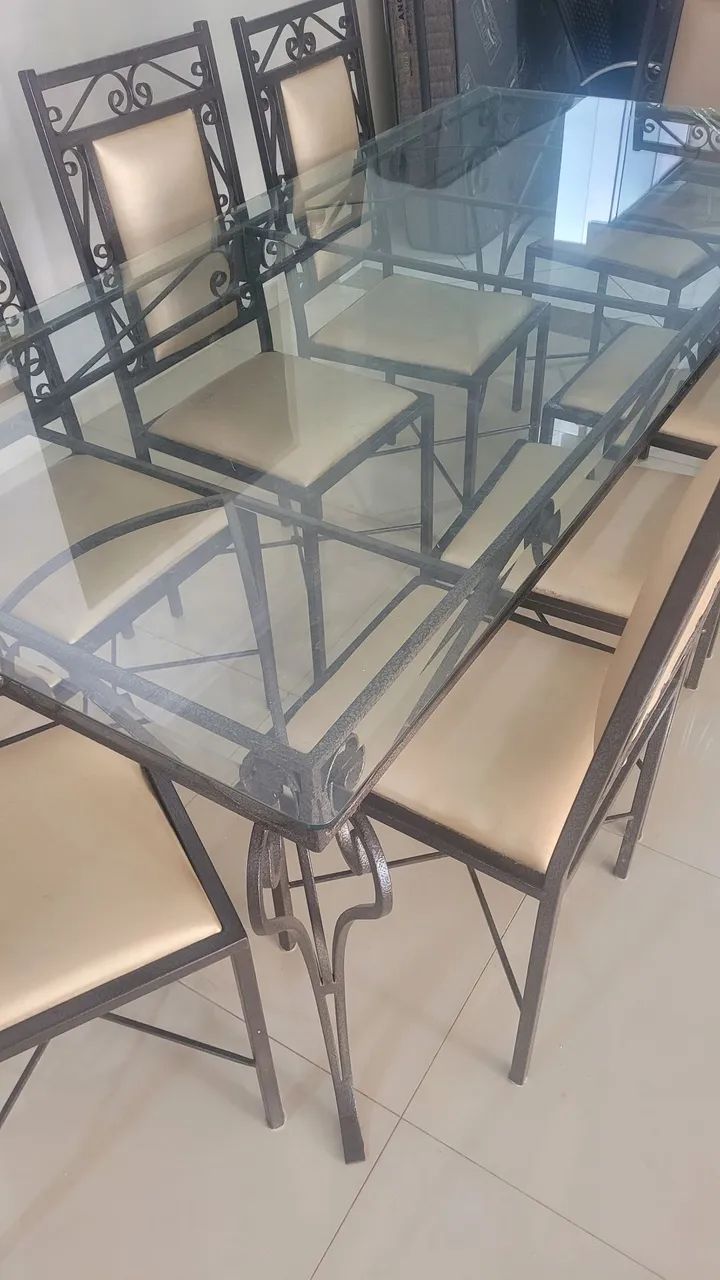 Mesa jantar em ferro artesanal 8 cadeiras