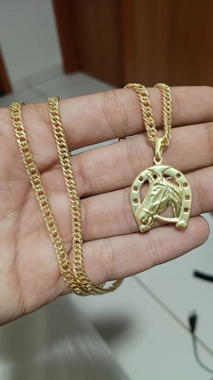 Vendo corrente, pulseira e pingente ferradura - moeda antiga