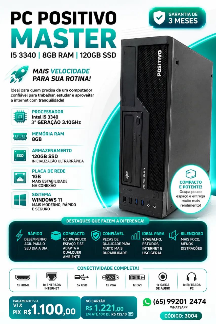COMPUTADOR POSITIVO MASTER I5 3340 3.10GHZ 8GB RAM 120GB SSD