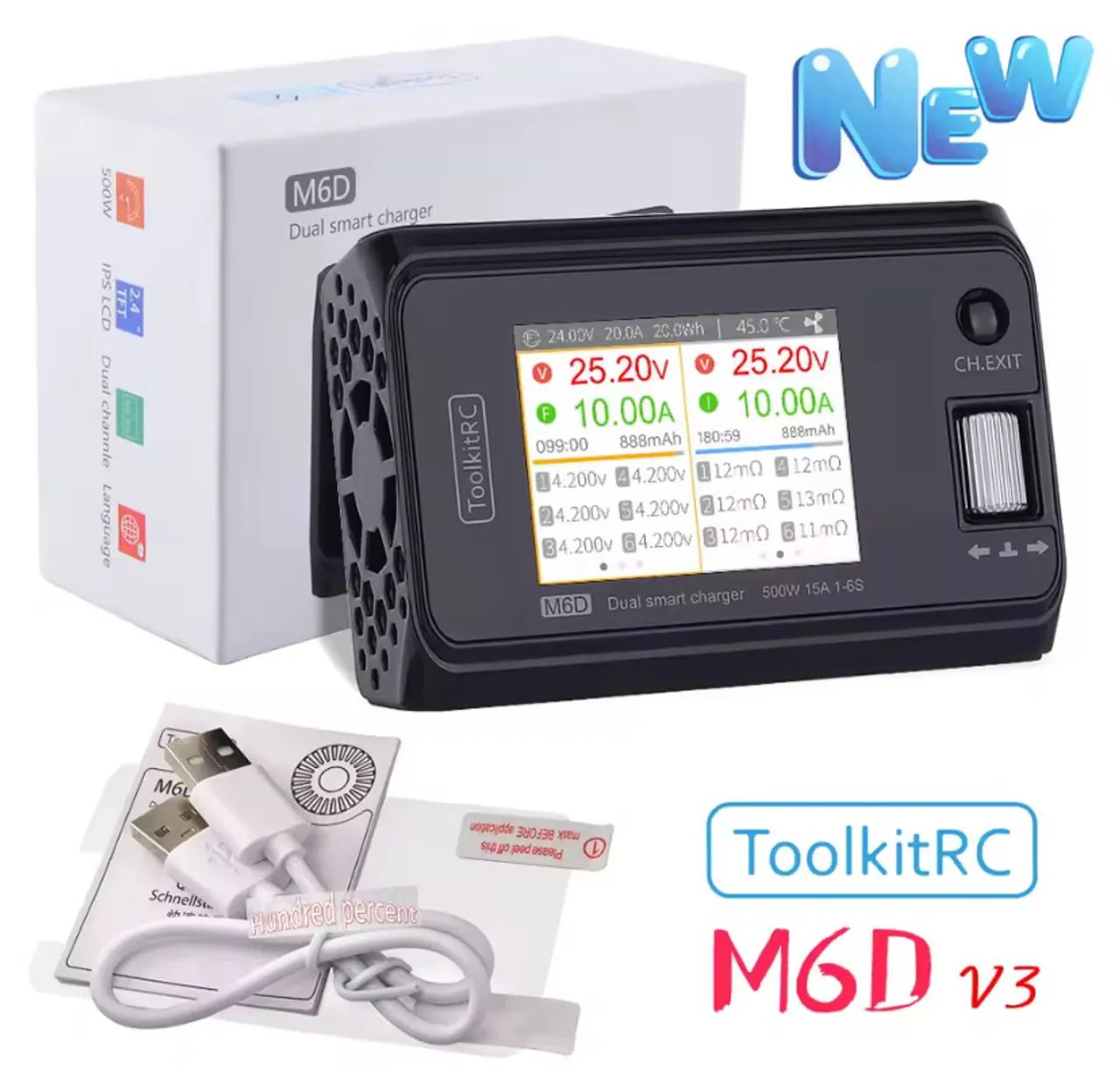 Carregador ToolkitRC M6D V3 500w 15A DC Dual - Drones - Setor