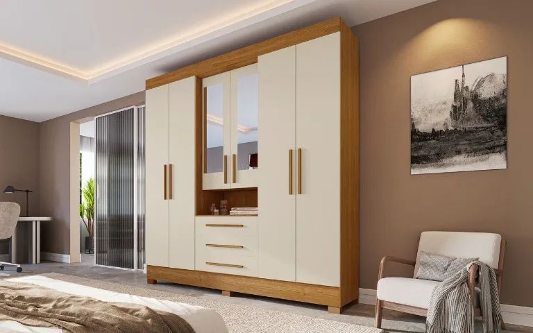 Guarda Roupa 06 Portas Debora 100% MDF com Espelho 