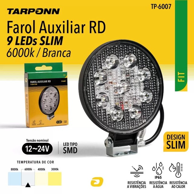 FAROL AUXILIAR 9 LEDS QUADRADO E REDONDO - Foto 2