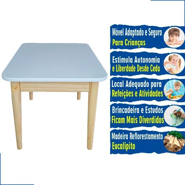 Mesa Mesinha Feita de Elcalipto Infantil Branca Modelo Bélgica Retangular - Foto 5