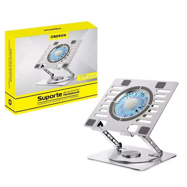 Suporte Para Notebook Giratório de Alumínio com Cooler e LED Oberon Or-Sp244