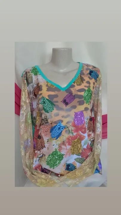 BLUSA EM CREPE DE MALHA C/RENDA - Foto 2