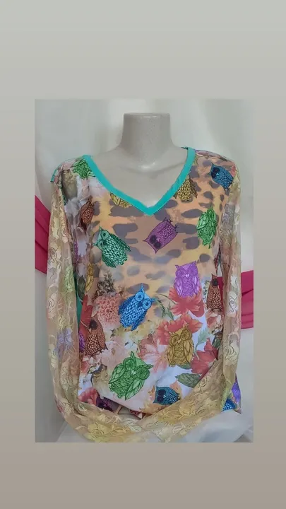 BLUSA EM CREPE DE MALHA C/RENDA