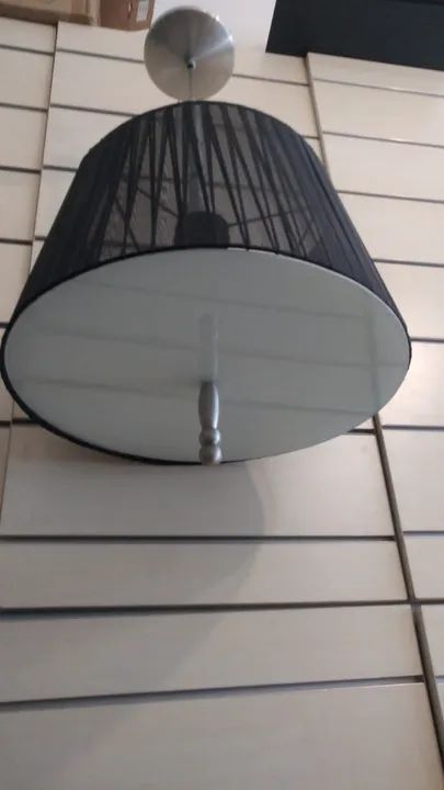 Lustre Pendente Cupula De Tecido para 1 lampada E27 com vidro leitoso - Foto 3