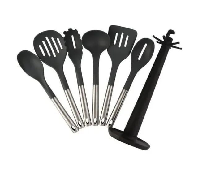 NOVO - Kit de Utensílios Inox com 6 Peças com Suporte