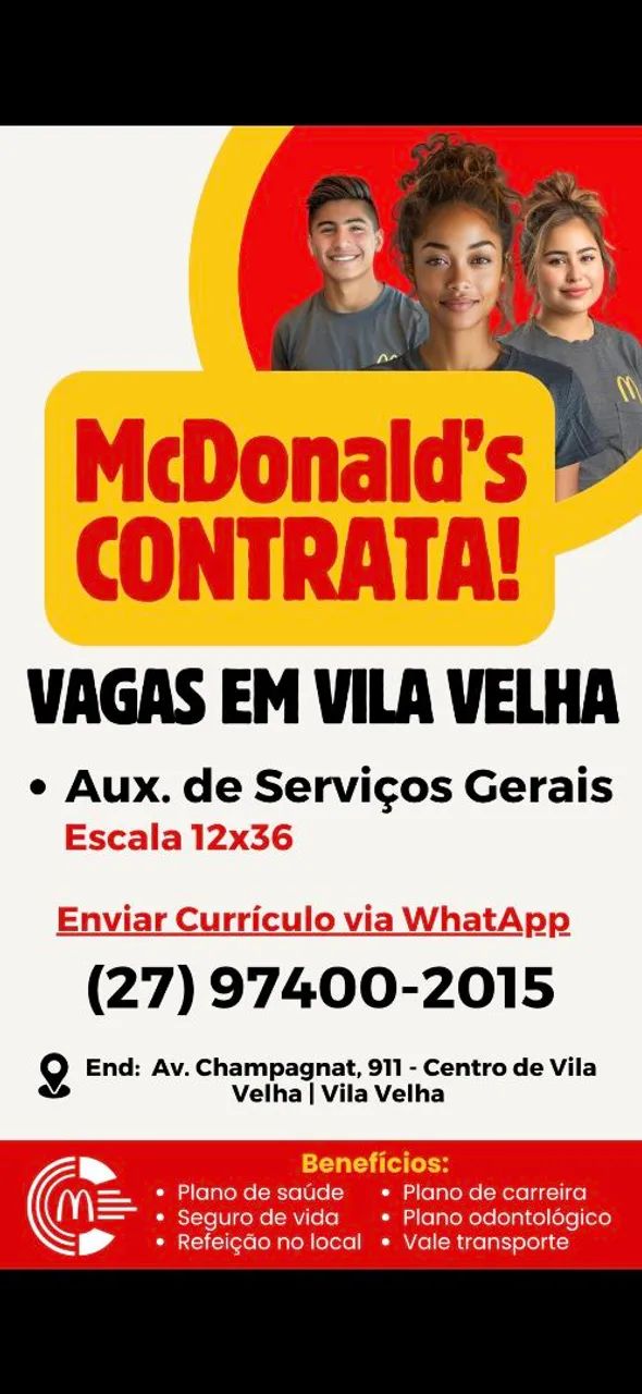 Mc Donald's Centro de Vila Velha contrata! - Foto 2