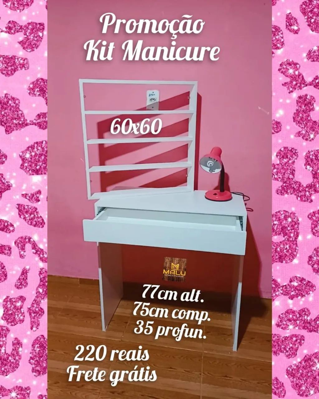Mesa para Manicure com Prateleira 60x60