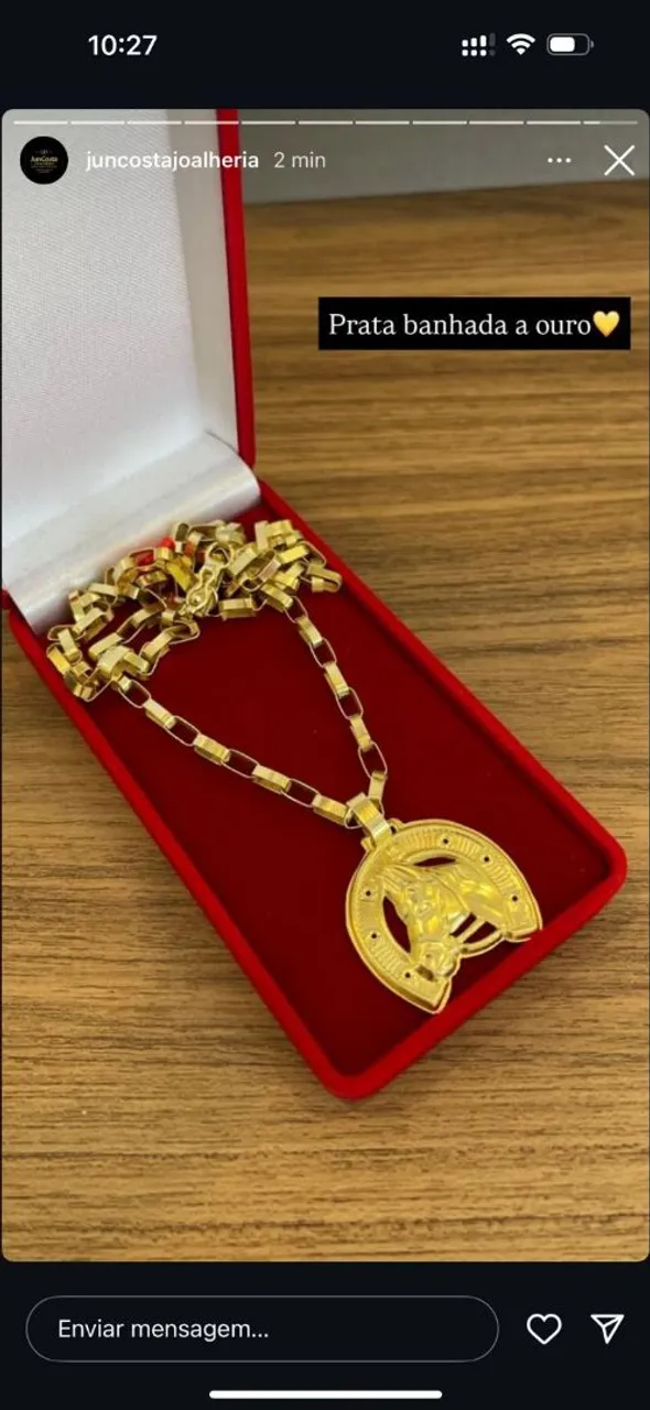 Corrente Prata Banhada a Ouro com Pingente de Cavalo