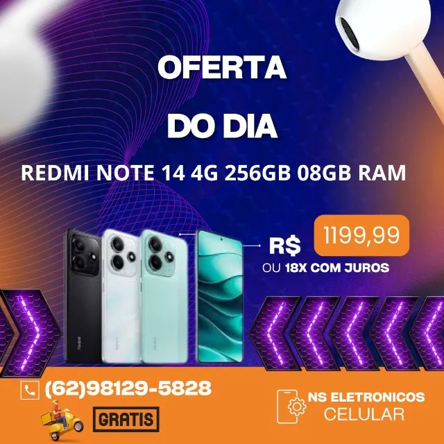 Celular Xiaomi Redmi Note 14 4G 256GB + 08GB RAM Novo Entregamos Garantia