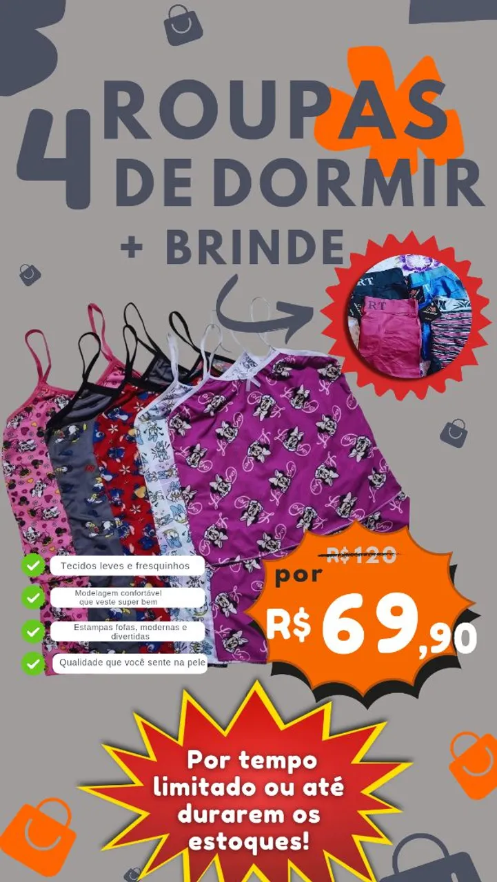 SUPER PROMOÇÃO!!!! 4 Roupas de Dormir + Brinde CUECAS