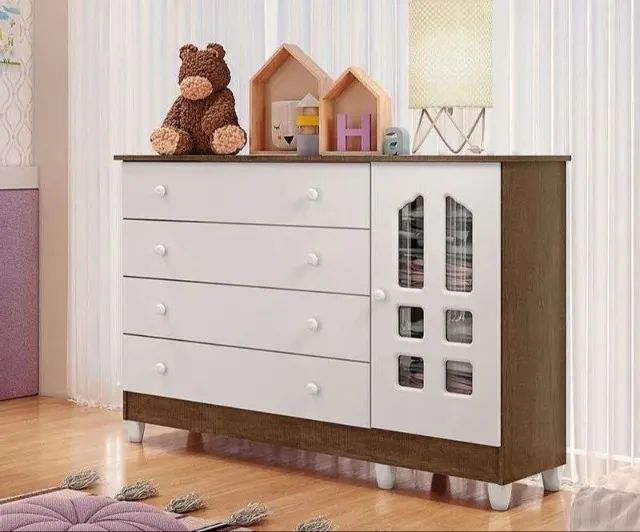 Children's Chest of Drawers with Diaper Changing Station, 4 Drawers – Installments Available Up to 10x Interest-Free